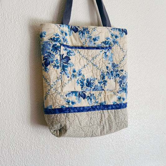 Vintage Quilted Blue and Yellow Floral Tote Bag