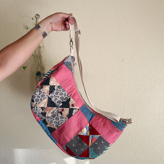 Vintage Quilt Top Moon Bag