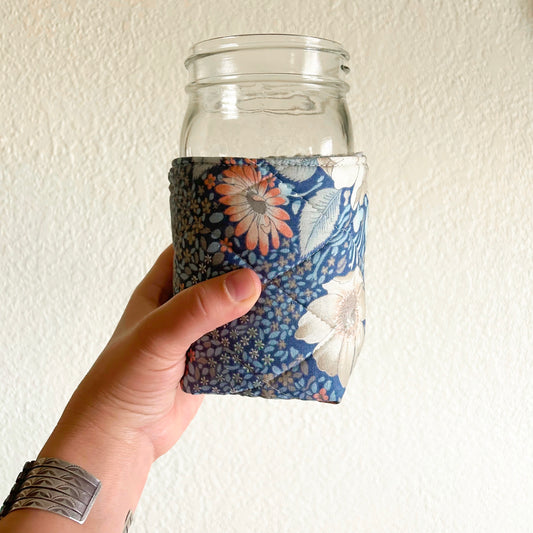 Vintage Blue Floral Mason Jar Cozy