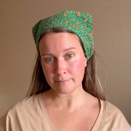 Vintage Kerchief in Green and Orange Floral