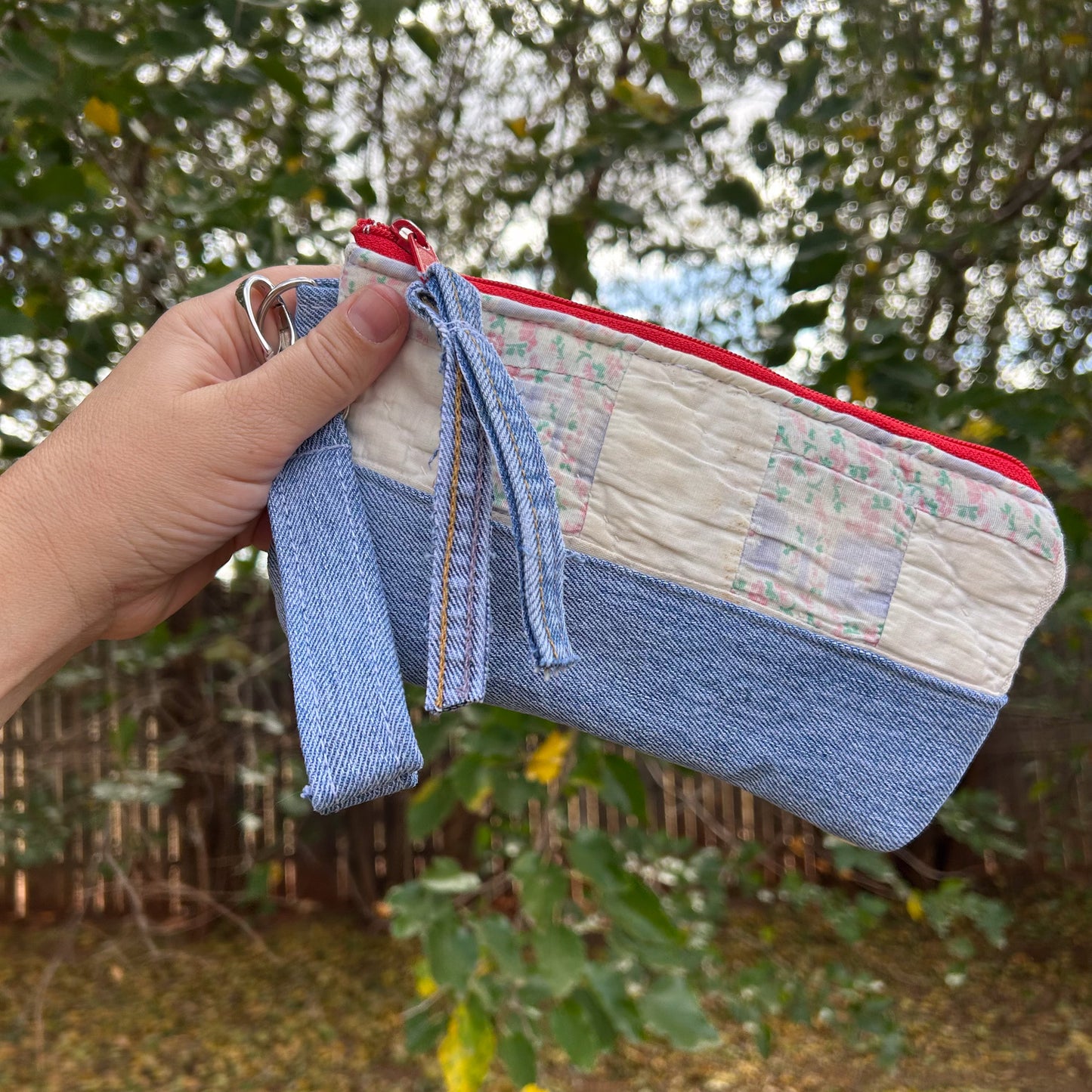 Vintage Quilt + Denim Wristlet Bags