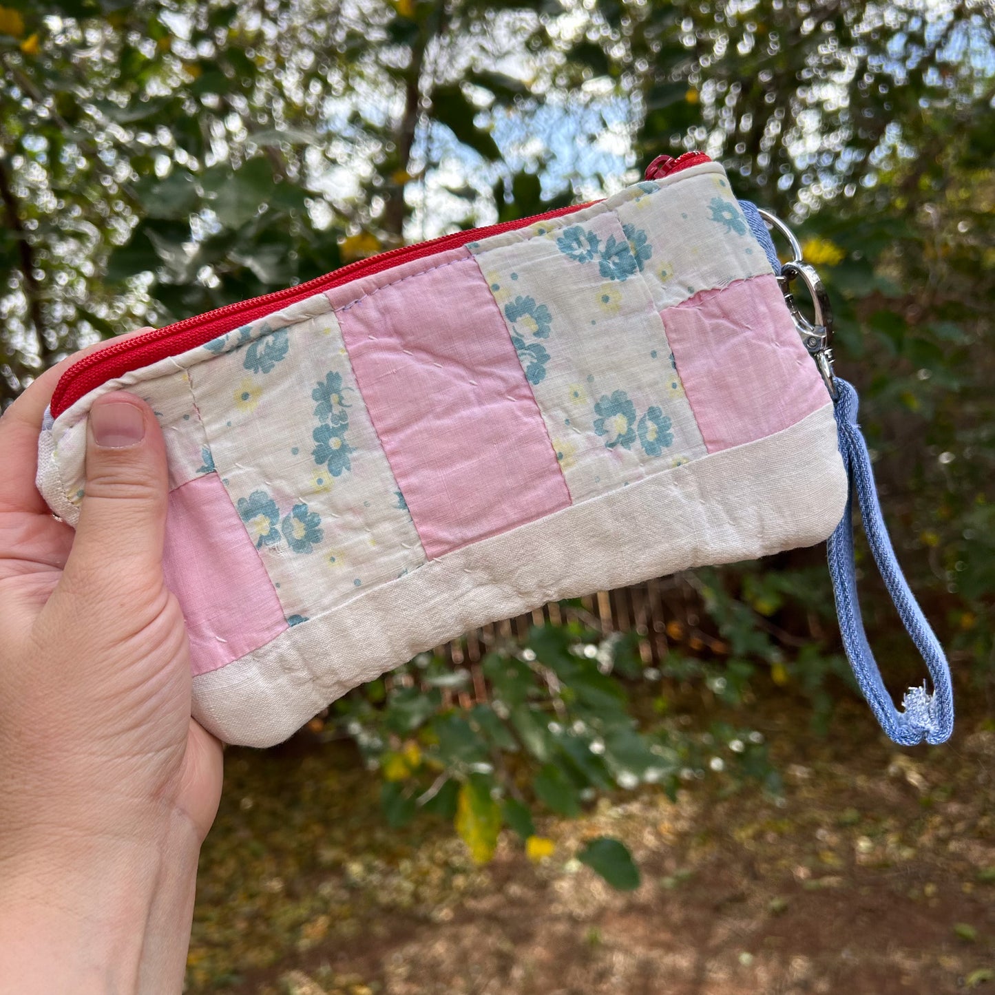 Vintage Quilt + Denim Wristlet Bags