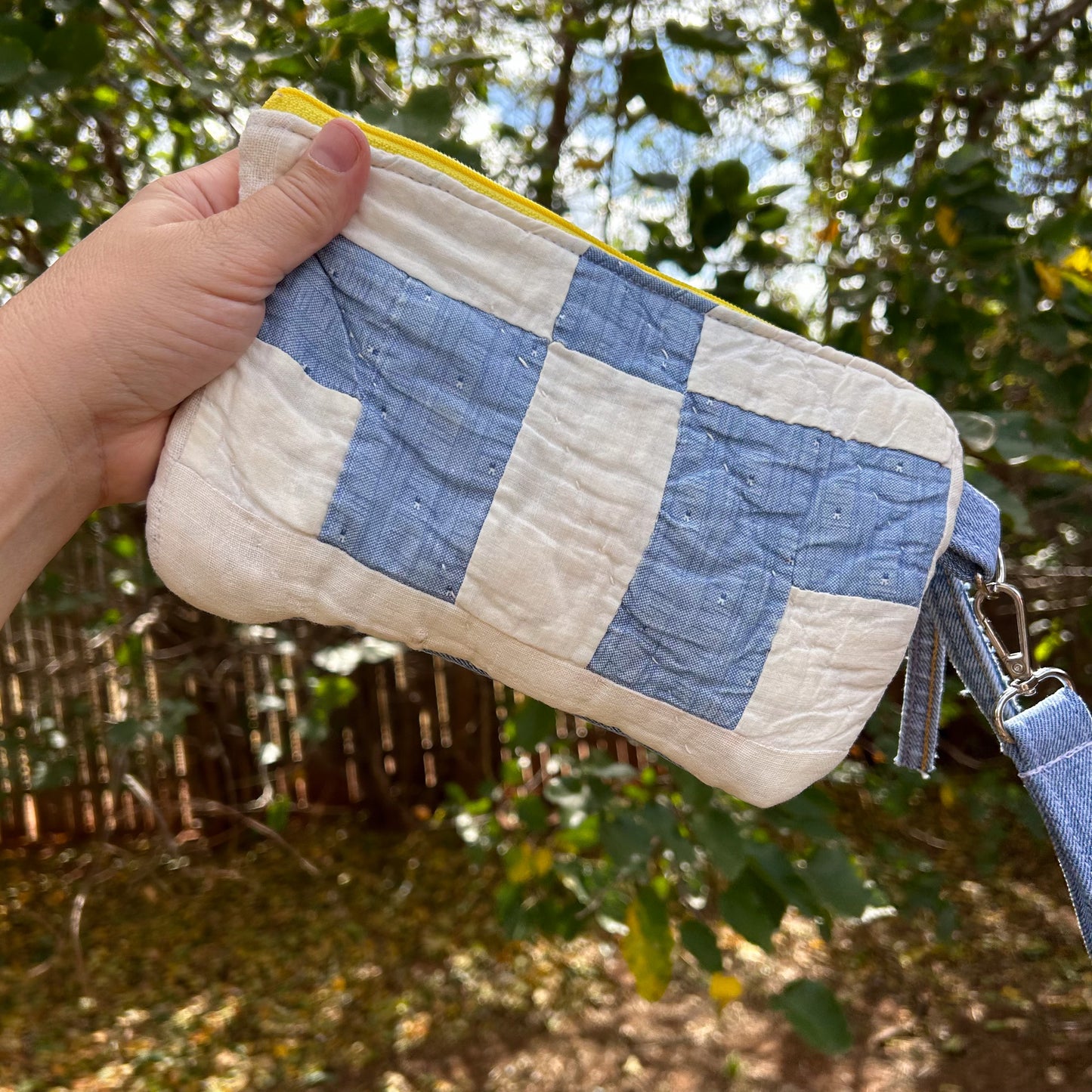 Vintage Quilt + Denim Wristlet Bags