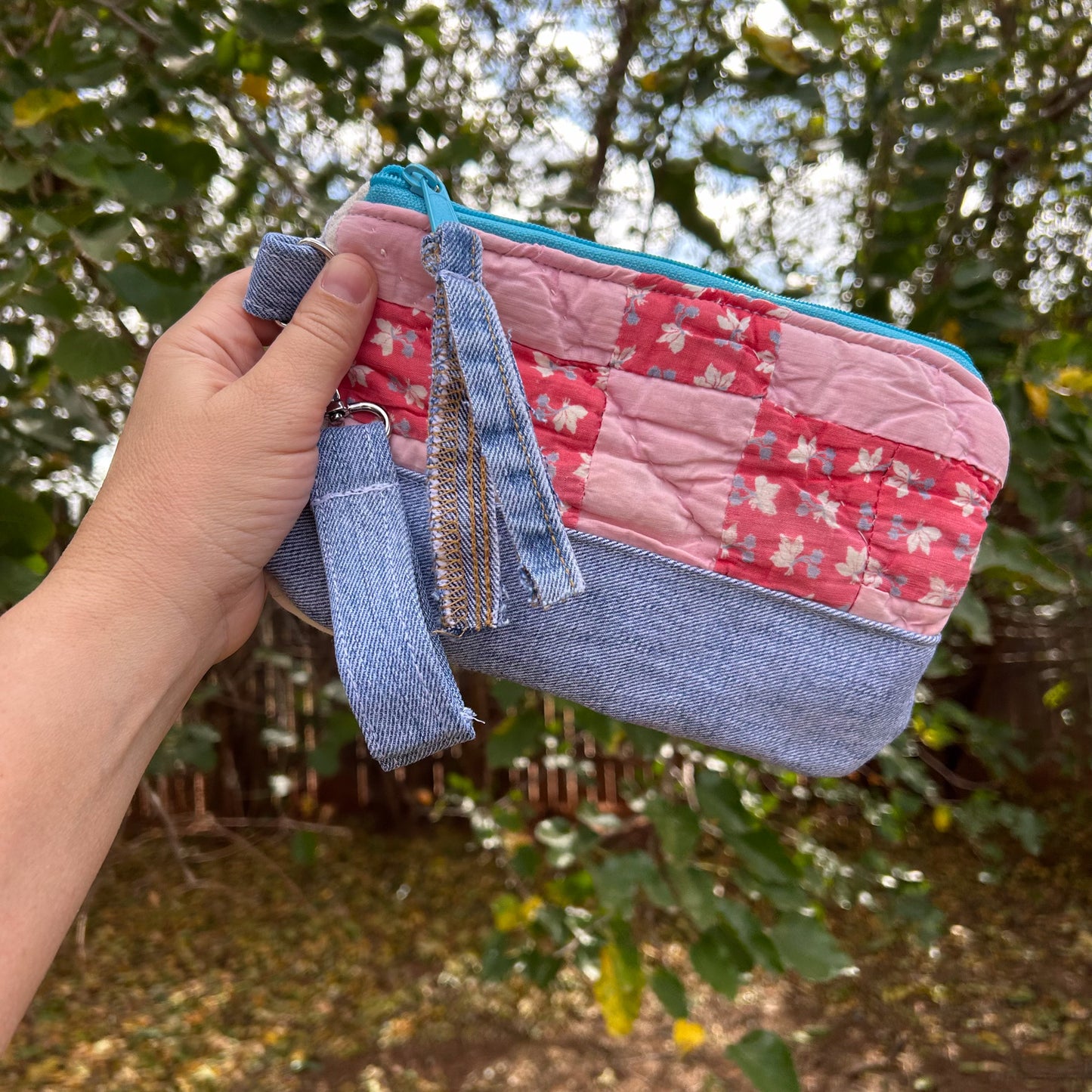 Vintage Quilt + Denim Wristlet Bags