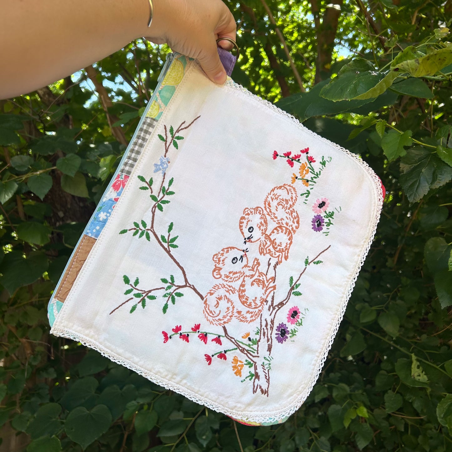 Vintage Embroidered Squirrel Stash Bags