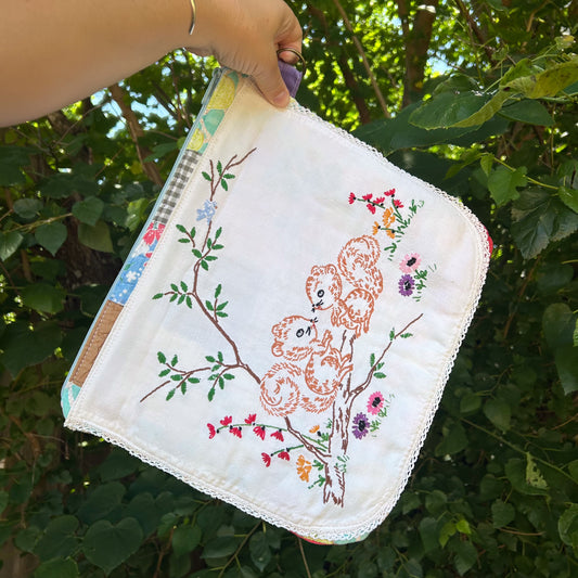 Vintage Embroidered Squirrel Stash Bags