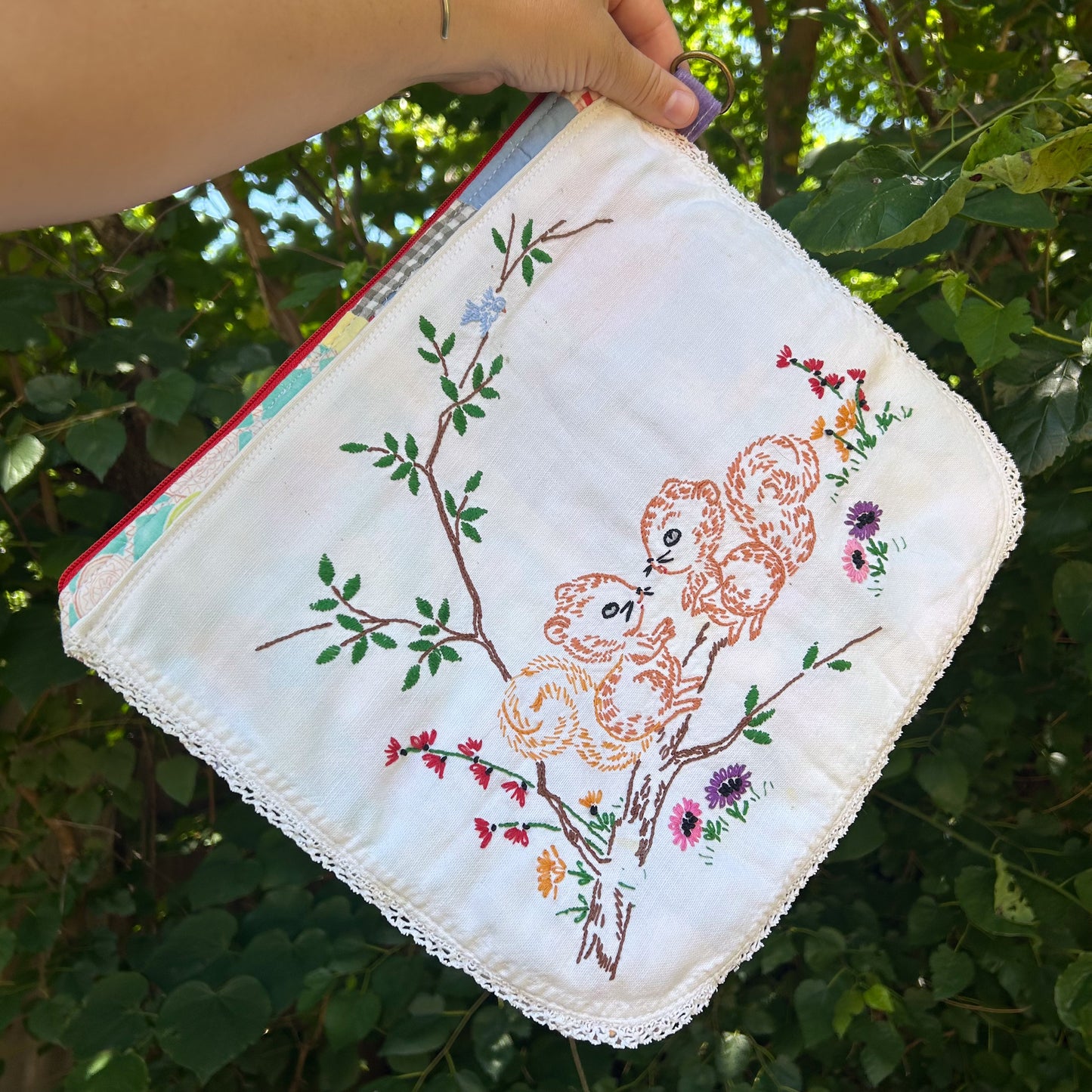 Vintage Embroidered Squirrel Stash Bags