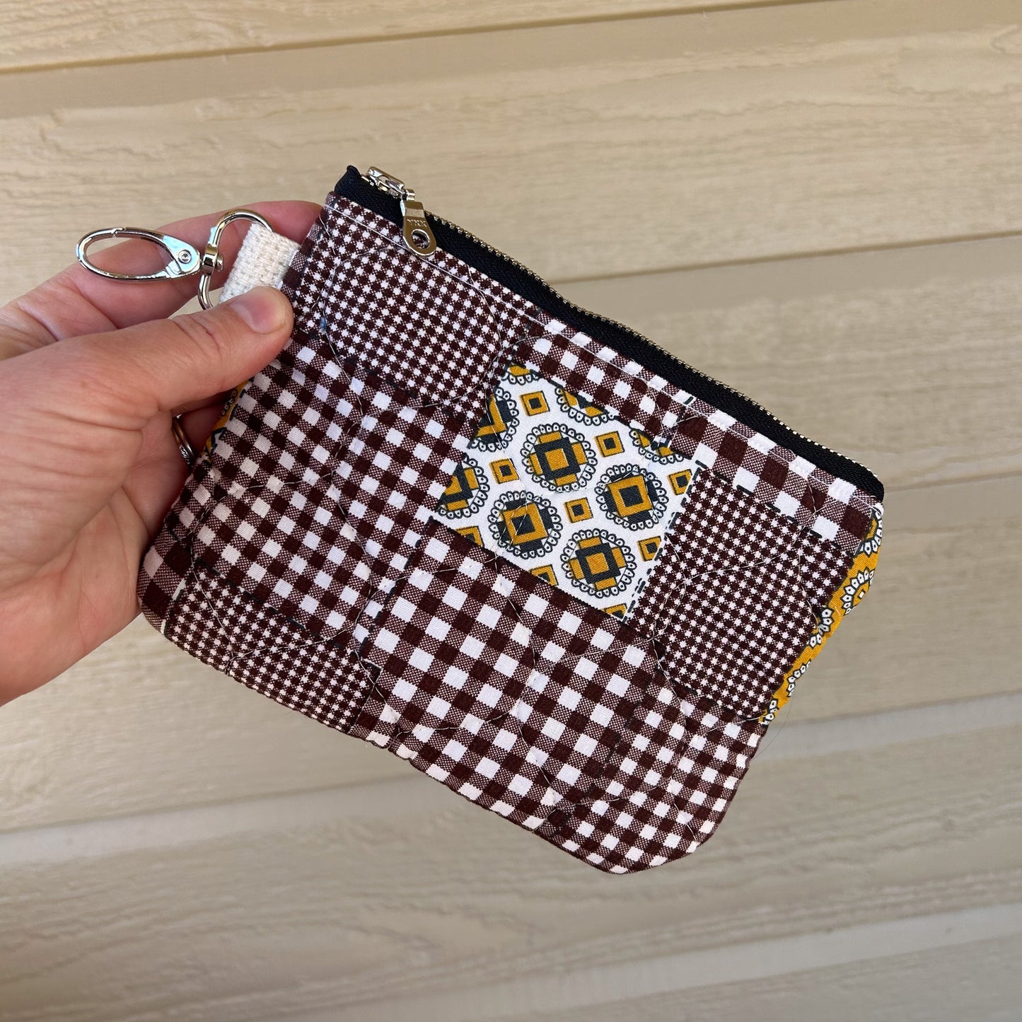 Vintage Brown Quilted Zipper Pouch