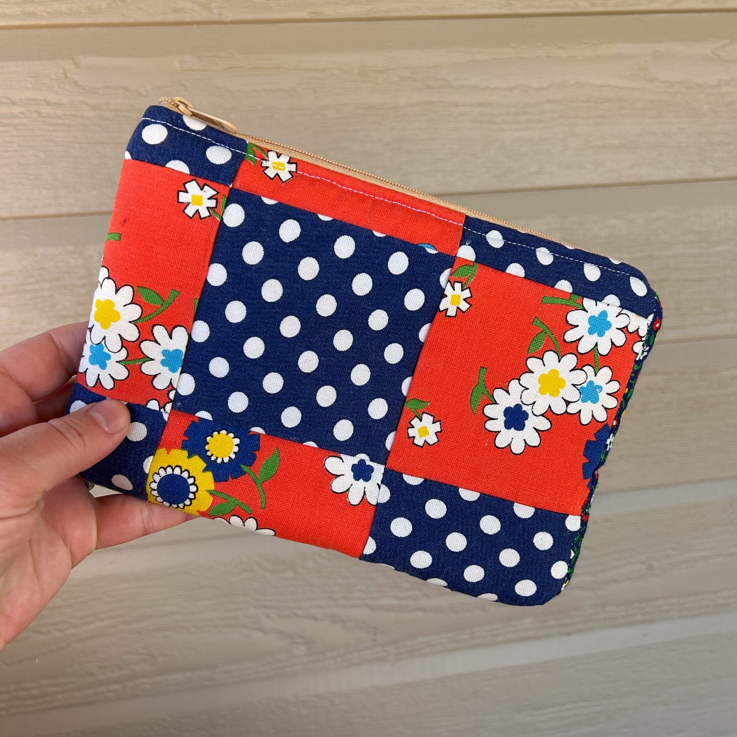 Vintage Quilt Orange and Blue Clutch Bag