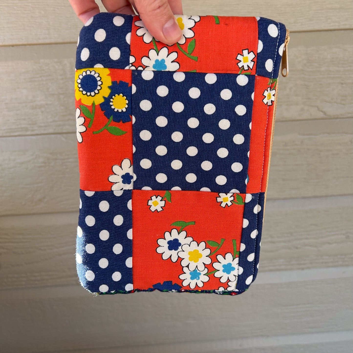 Vintage Quilt Orange and Blue Clutch Bag