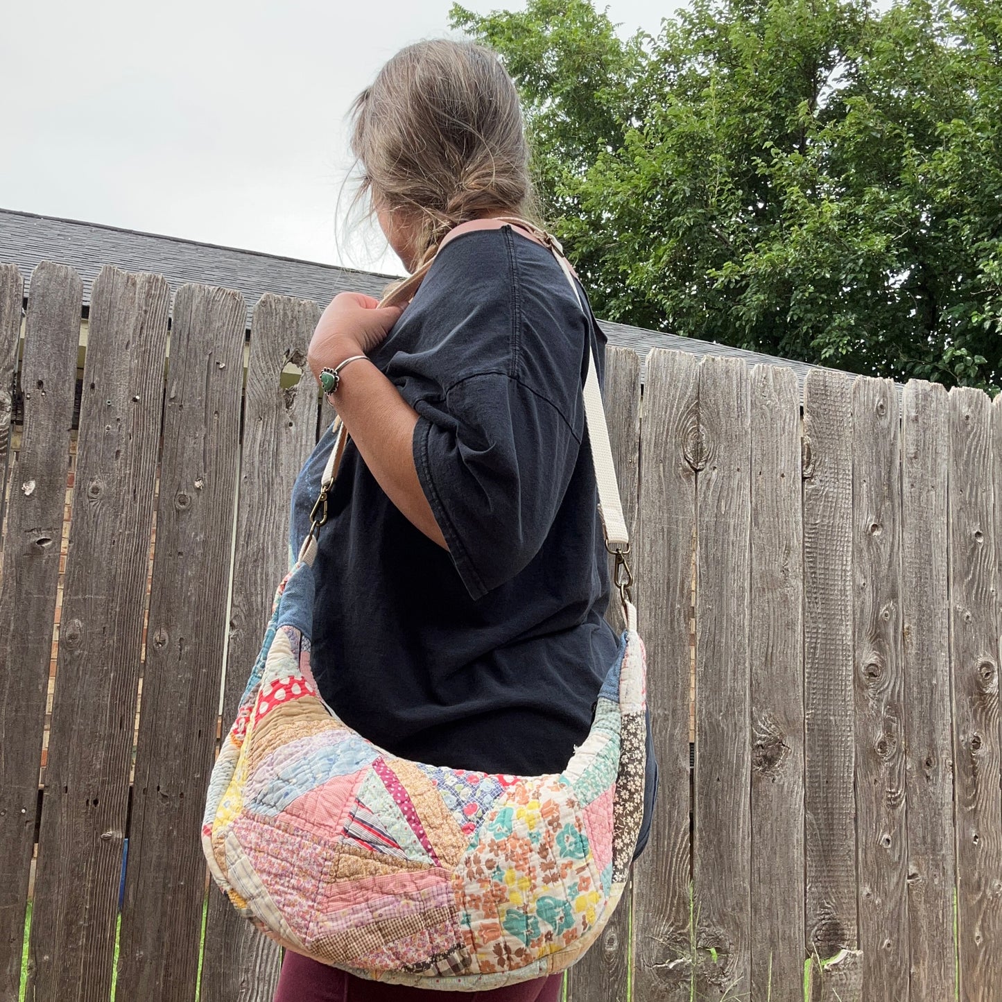 Vintage Diamond Quilt Moon Bag