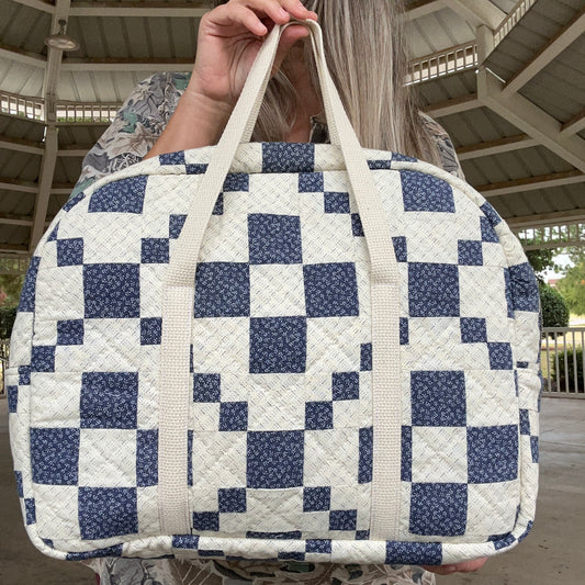 Blue and White Quilted Weekender Bag *Sample Sale*