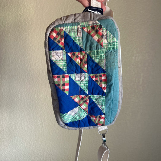 Vintage Blue and Green Quilted Crossbody Bag