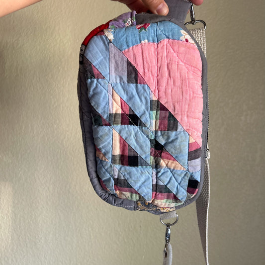 Vintage Pink and Blue Quilted Crossbody Bag