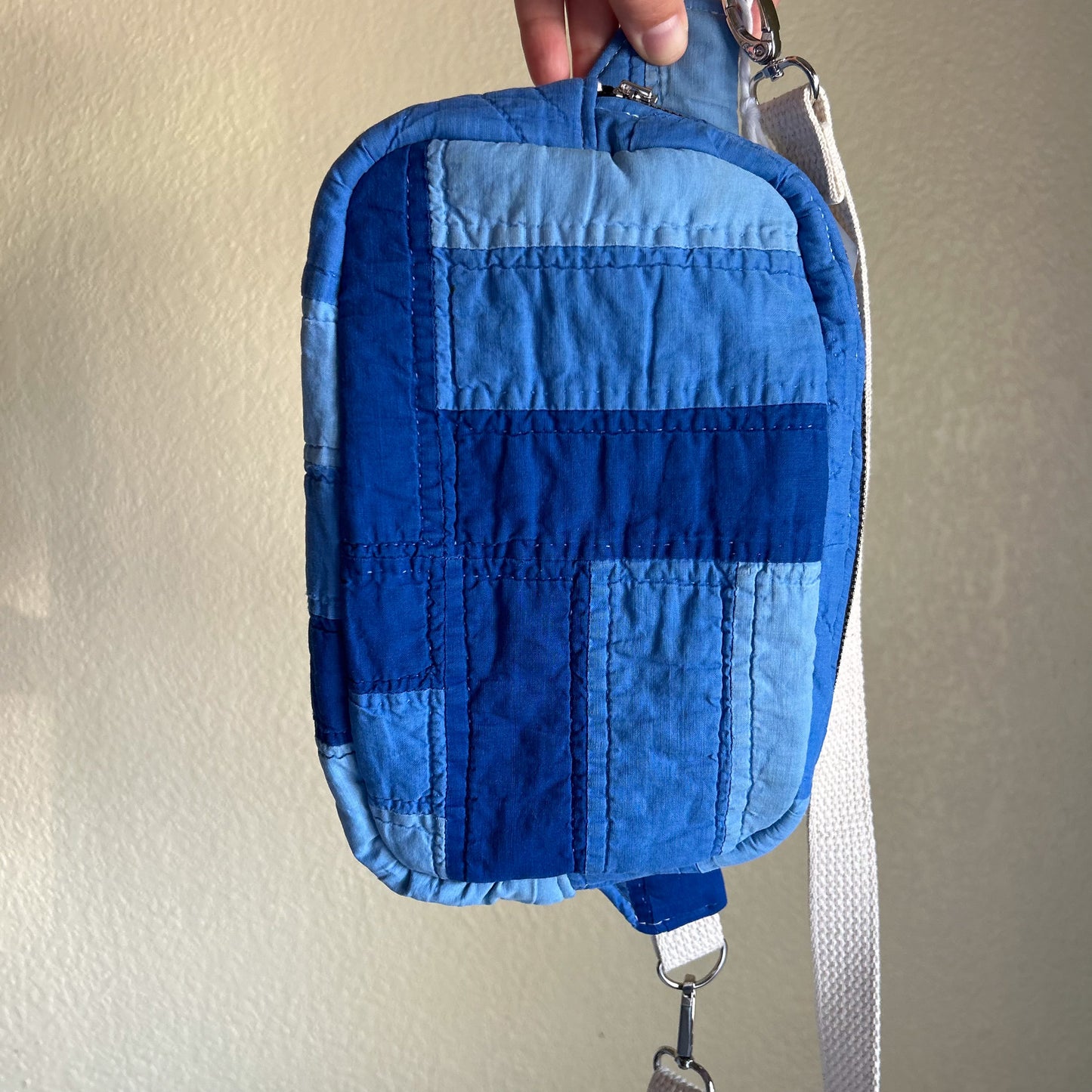 Vintage Blue Quilted Crossbody Bag