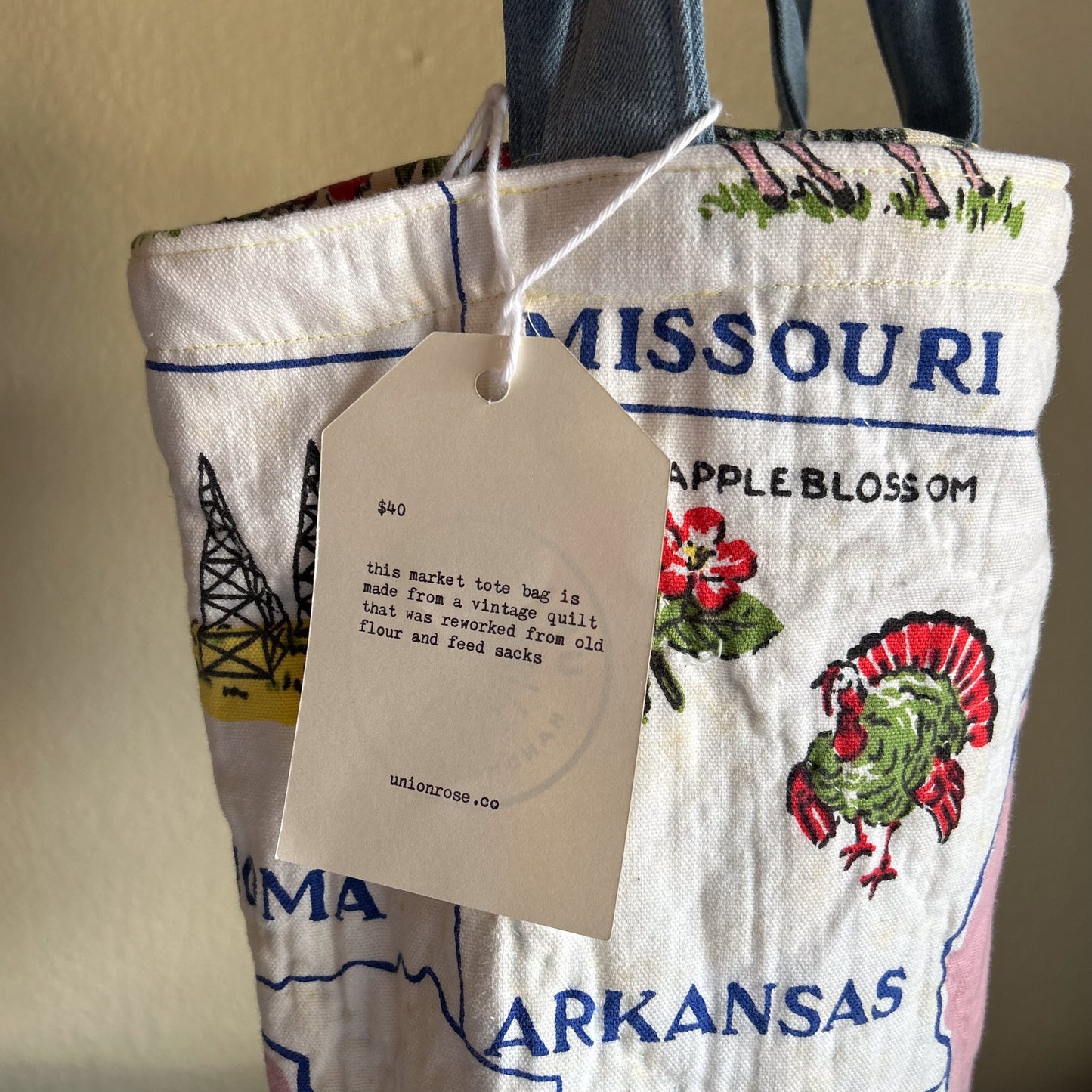 Vintage Feed Sack Quilt Tote Bag